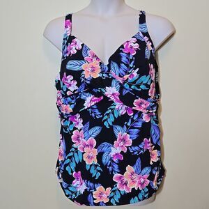 Lands End Women's Tankini‎ Swim Top Size 24W Floral Twist Front Underwire